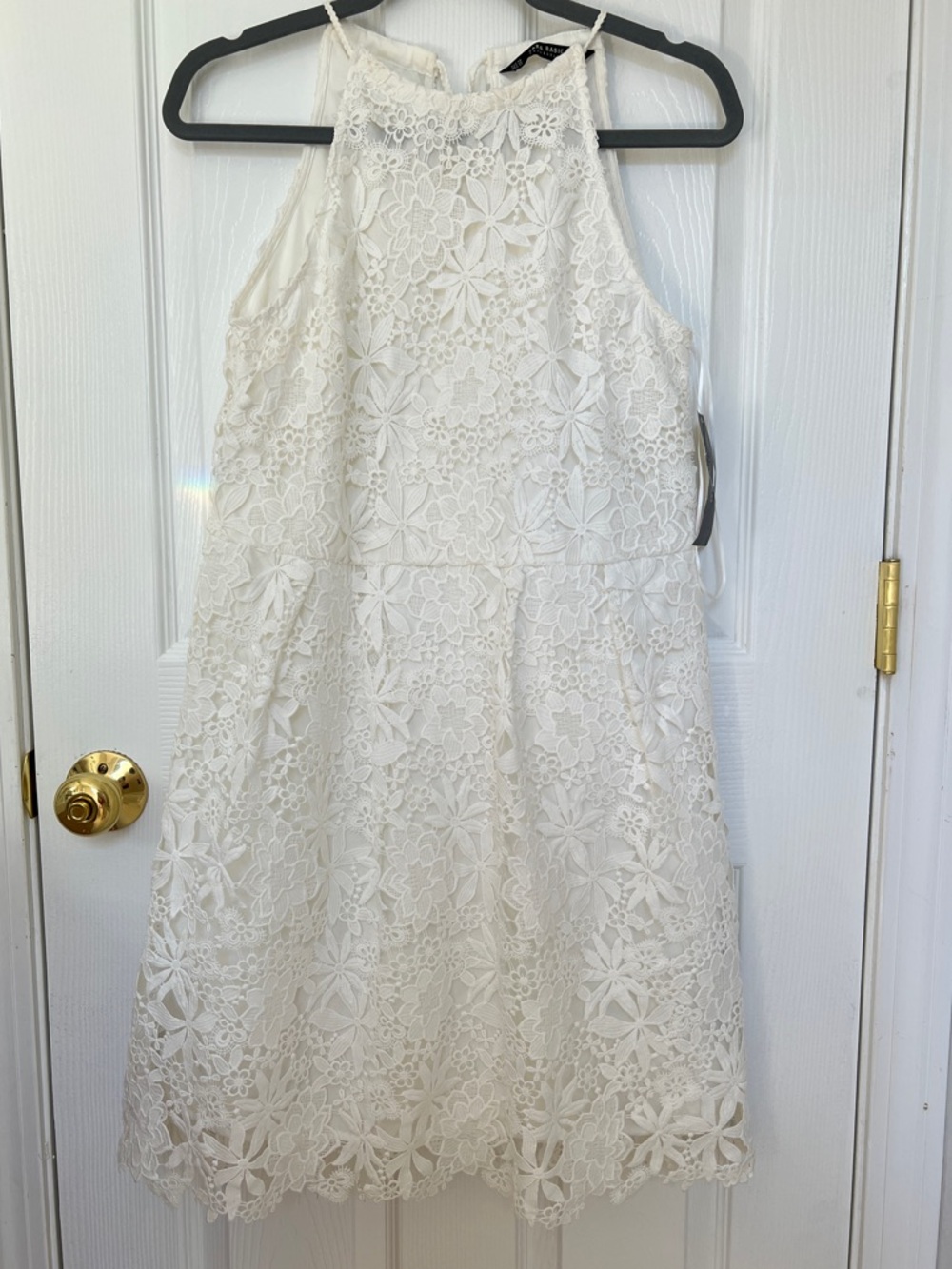 Zara Women White Lace Halter Dress